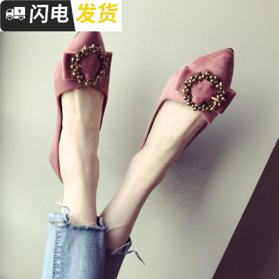 单鞋女平底2018新款韩版钻蝴蝶结尖头鞋百搭浅口软底大码女鞋子启如女士靴子