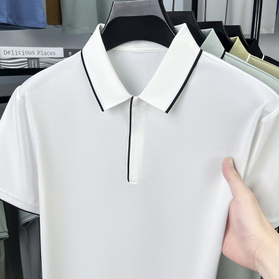 春夏新款男士长绒棉翻领短袖纯色商务青年休闲时尚潮流Polo衫