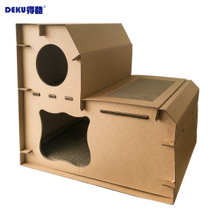 得酷 瓦楞纸diy猫房双层阶梯猫屋 组合猫屋 猫别墅 猫抓板猫爬架 猫咪磨爪玩具 二层阶梯 60*41*54cm