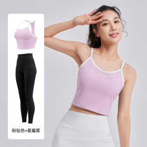 撞色线感运动套装一体杯美背防震运动瑜伽套装女