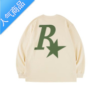 喻娄美式小众复古R星潮牌长袖t恤男宽松国潮ins早秋港味圆领情侣上衣T恤