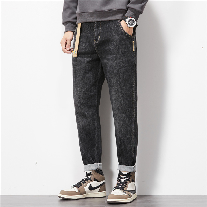 高端冬季加绒牛仔裤男保暖厚款弹力微垮宽松直筒休闲长裤男子