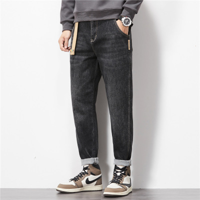 高端冬季加绒牛仔裤男保暖厚款弹力微垮宽松直筒休闲长裤男子