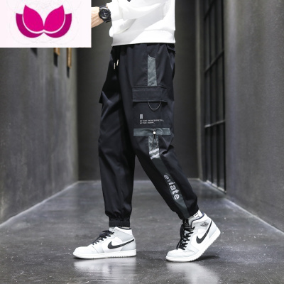 七斓冰丝工装裤子男2023新款休闲长裤男生学生束脚青少年运动裤