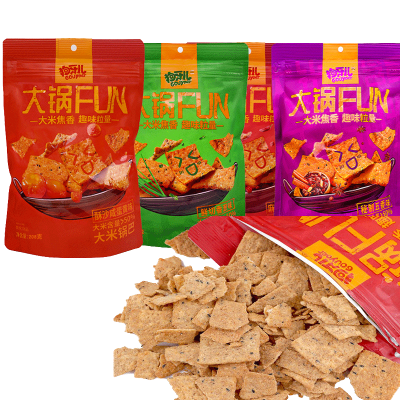 狗牙儿大米锅巴208g糯米膨化咸蛋黄五香味小龙虾味休闲脆锅巴办公室宿舍小零食