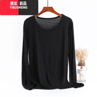 YIBUSHENG春秋莫代尔长袖打底衫女圆领休闲大码纯色上衣宽松T恤衫薄款秋衣