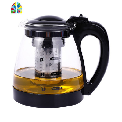 新款玻璃有刻度冷水壶家用1800ml大容量不锈钢滤网泡茶壶 FENGHOU JY318橙色1800ml凉水壶