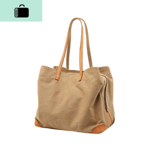 帆布包女单肩配植鞣牛皮大容量运动健身通勤托特手提旅行包职业包NEW LAKE女士手提包