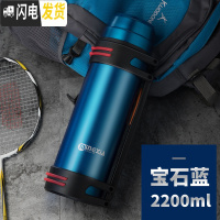 三维工匠保温壶大容量304不锈钢真空水壶户外旅行壶暖水瓶男女车载保温杯 宝石蓝-2200