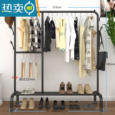 敬平加厚家用304不锈钢晾衣架落地卧室折叠x型室外阳台单杆式架子伸缩 加粗加厚加大号?黑色衣帽架款三格+轮子 大