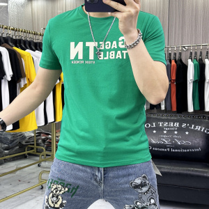 欧洲站新款简约字母圆领半袖体恤衫夏季短袖T恤男士上衣丝光棉潮