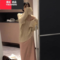 YIBUSHENG法式黑色收腰挂脖吊带连衣裙子女气质高级感2024春秋新款套装长裙