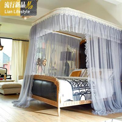 U型导轨蚊帐轨道家用公主风落地1.8m床幔1.5米支架欧式三开纹帐 三维工匠