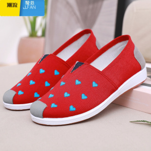聚范帆布鞋女低帮百搭平底学生鞋刺绣牛筋底套脚韩版懒人鞋老北京布鞋