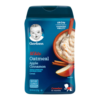 新效期2021年10月品牌授权-美国进口嘉宝（Gerber）3段苹果肉桂燕麦米粉227g8个月以上罐装