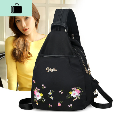 防水牛津布双肩包民族风绣花双层小胸包2020新款女包包百搭小背包NEW LAKE