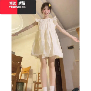 YIBUSHENG法式甜美风飞飞袖连衣裙女季2024新款小个子初恋娃娃裙蛋糕短裙