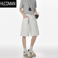 HLCOMANcleanfit白色牛仔短裤男女bootcut美式宽松休闲五分裤工装直筒裤