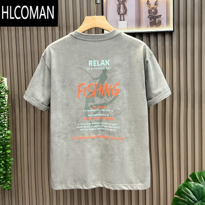 HLCOMAN美式宽松短袖T恤男潮流印花夏季上衣体恤休闲落肩半袖男衣服