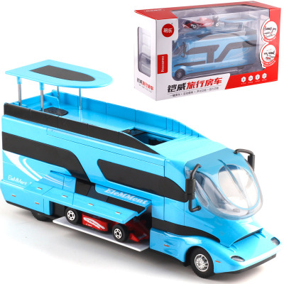 仿真房车豪华旅行汽车儿童玩具车模回力合金汽车模型男孩玩具升级款蓝色