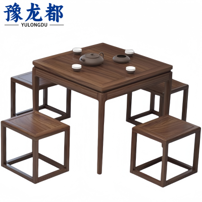 豫龙都实木桌椅 四凳套