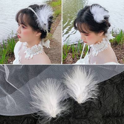 羽毛头饰发卡森系仙女超仙毛毛发夹边夹少女日系洛滑可爱古风汉服发饰小雪花1对装
