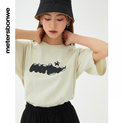 [1件5折价:59.5]美特斯邦威纯棉短袖T恤女夏季舒适圆领印花宽松女士上衣