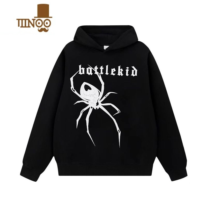 YANXU126KID 美式复古蜘蛛字母印花连帽卫衣男休闲百搭秋季情侣上衣ins
