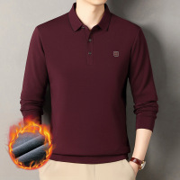 冬季新款韩版男士纯色加绒长袖T恤衫休闲时尚翻领