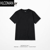 HLCOMANins纯黑t恤短袖新疆圆领打底衫男女情侣基础款上衣潮