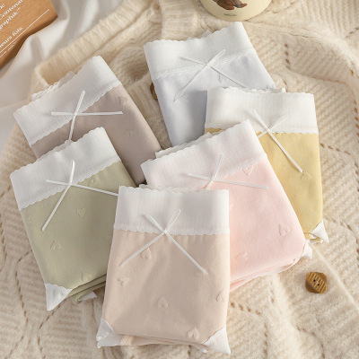 盒装7A女士内裤 可爱三角内裤女 蕾丝边无痕棉质内裤