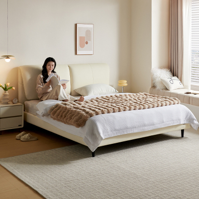 全友家居现代简约大象耳朵皮艺软包床主卧室双人大床