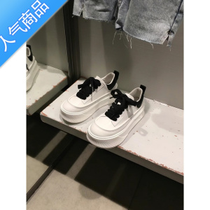 SUNTEK韩国超火大头面包鞋女2023春新款百搭松糕厚底系带休闲运动小白鞋