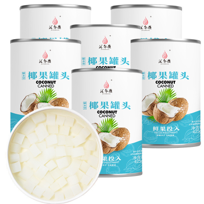 汇尔康椰果罐头425gx6罐水果罐头方便速食休闲零食整箱即食水果捞