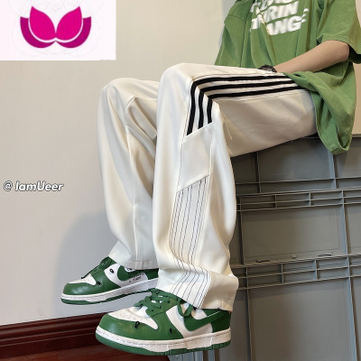 七斓裤子男春季宽松垂感直筒休闲裤潮牌ins欧美侧边条纹运动卫裤