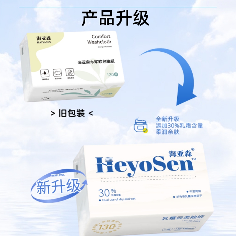 海亚森(HAIYASEN)TK-1040 木浆软包乳霜云柔抽纸 140*180mm三层无香型 130抽/包