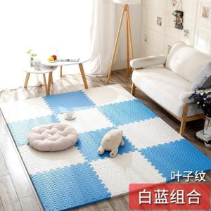 泡沫地垫家用隔音海绵铺地板垫子拼接爬爬卧室儿童爬行垫拼图防摔 白+蓝 30*30*1.0cm十字纹[30片]送边条