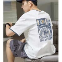 [2.5折价57元]唐狮夏季新款纯棉短袖t恤男潮后背印花休闲风打底衫半袖