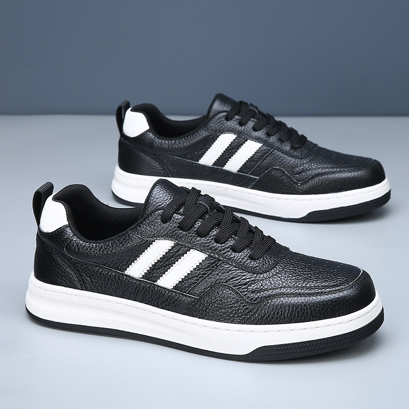 头层牛皮男士休闲鞋厚底运动透气板鞋潮牌百搭真皮小白鞋男款男鞋