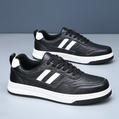 头层牛皮男士休闲鞋厚底运动透气板鞋潮牌百搭真皮小白鞋男款男鞋