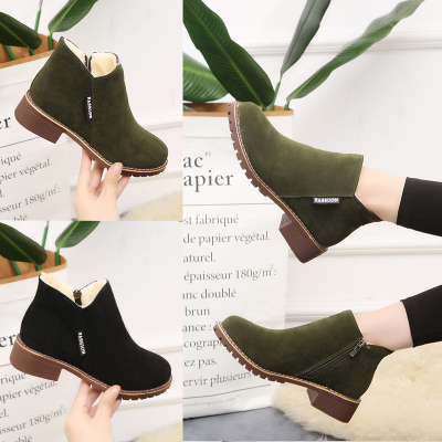 2019冬短靴女低跟加绒加棉雪地靴百搭磨砂平底学生女靴