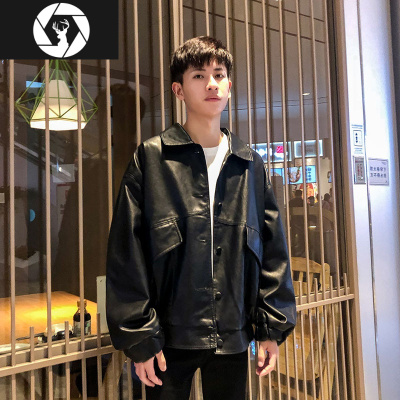 HongZun秋冬机车服皮衣男潮宽松韩版学生潮流帅气男士青年飞行员夹克外套皮衣