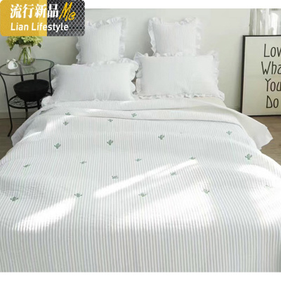 ins小清新空调夏凉被三件套荷叶边床盖淑女床裙夹棉绗缝被棉夏被 三维工匠被子