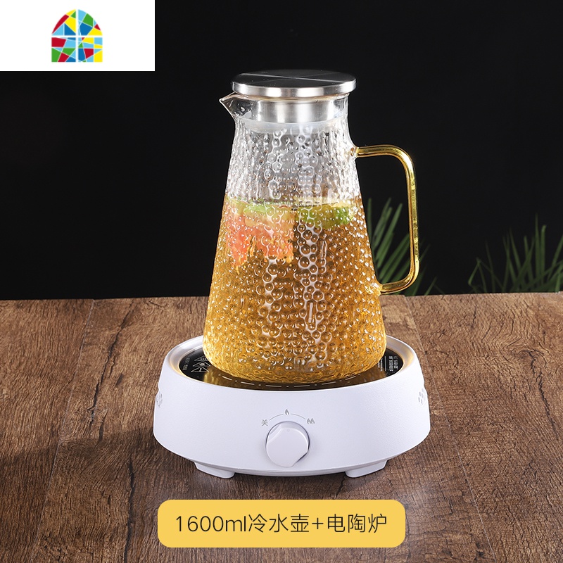 玻璃壶可高温凉白开水壶玻璃家用耐热防爆烧水煮茶冷水壶水杯套装 FENGHOU 电陶炉+企鹅水壶+4杯+托盘凉水壶