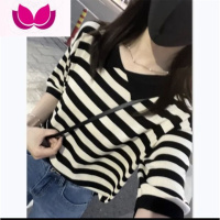 七斓条纹中袖T恤牛仔半身裙套装女2023装新款韩版显瘦流行套