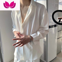 七斓禁欲系设计感小众长袖白色衬衫男女宽松bf慵懒风冷淡风垂感衬衣男