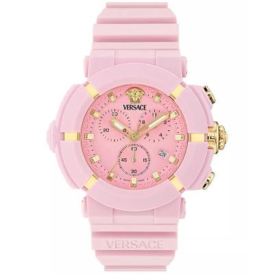 范思哲(Versace)瑞士三眼石英男表45mm粉色陶瓷运动腕表防水防刮男士商务休闲表