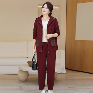 时尚新款妈妈装大码中老年秋装套装女连帽款春秋女装中年衣服