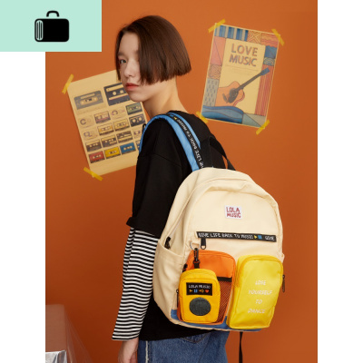 萝拉 音乐双肩包女2020新款 ins复古可爱少女百搭个性尼龙书包女NEW LAKE