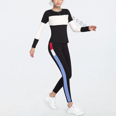 珂卡慕(KEKAMU)2020欧美春夏新款瑜伽套装女撞色拼接运动服健身房运动两件套